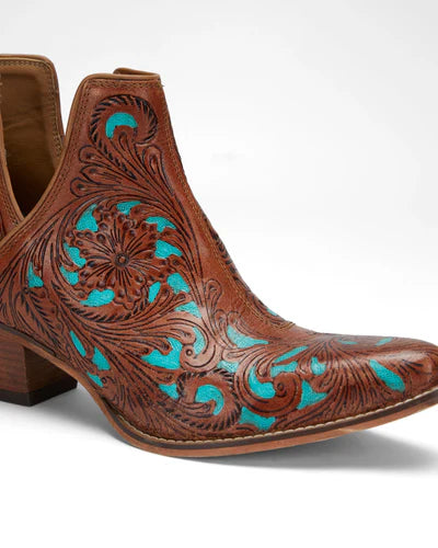 Loyal West X Myra Handtooled Booties in Turquoise Calfskin