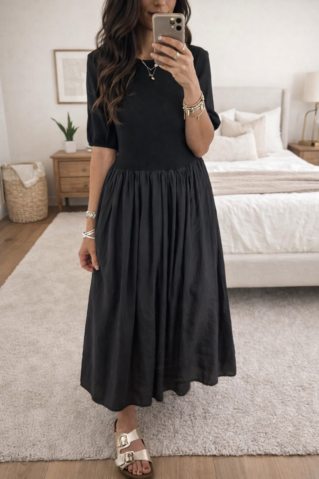 Black Pleated Long Dress LT