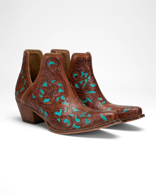 Loyal West X Myra Handtooled Booties in Turquoise Calfskin