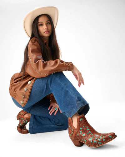 Loyal West X Myra Handtooled Booties in Turquoise Calfskin